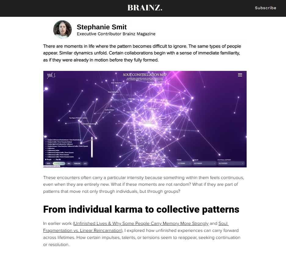 New Brainz Magazine Article Explores Collective Karma, Soul Groups, and the Soul Constellation Map
